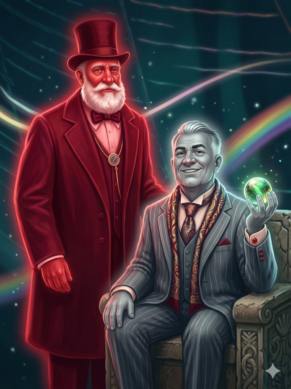 The Deep Crimson Provost and the Ashen Grey President — a married couple of light-beings