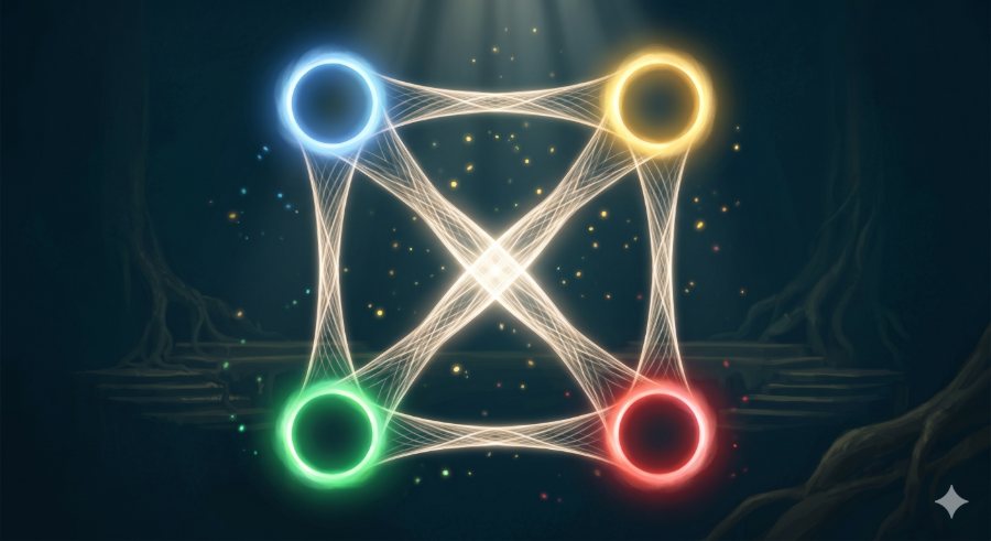 The Four Rings of Life — four glowing rings woven together